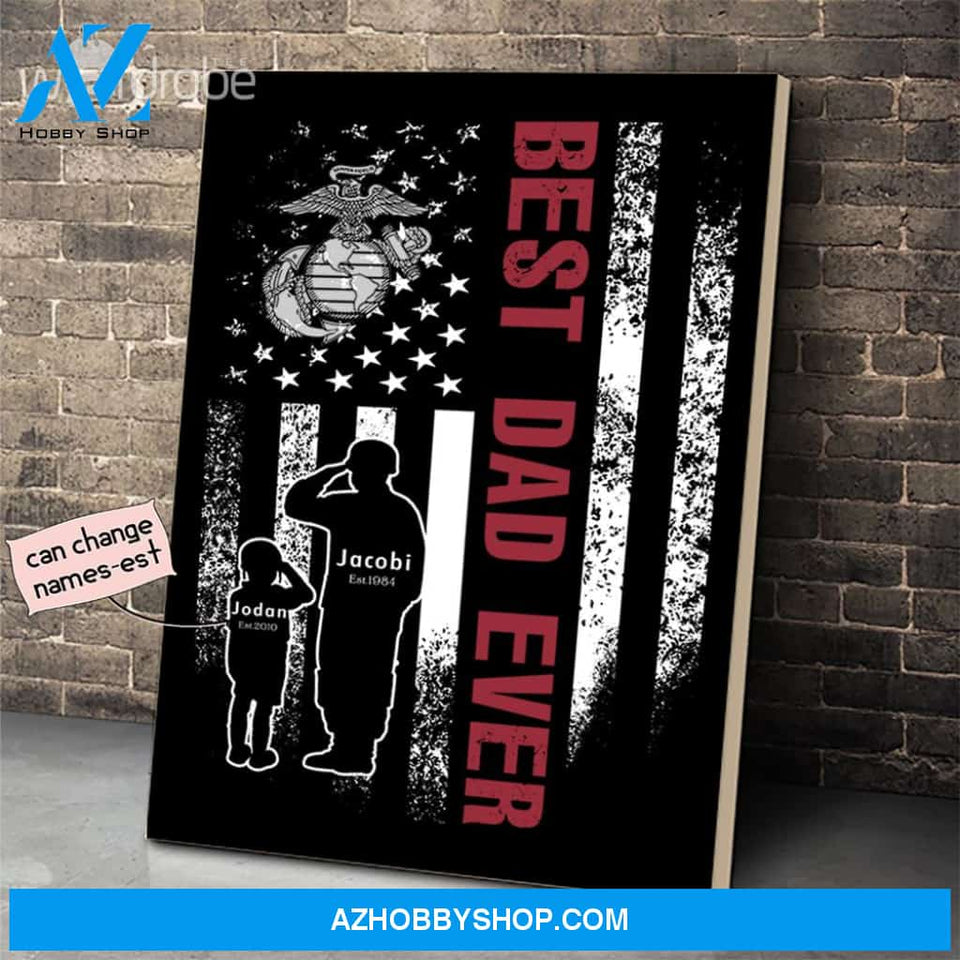 Personalized Father's Day Gift Custom Canvas Dad And Son United States Marine Veteran 1