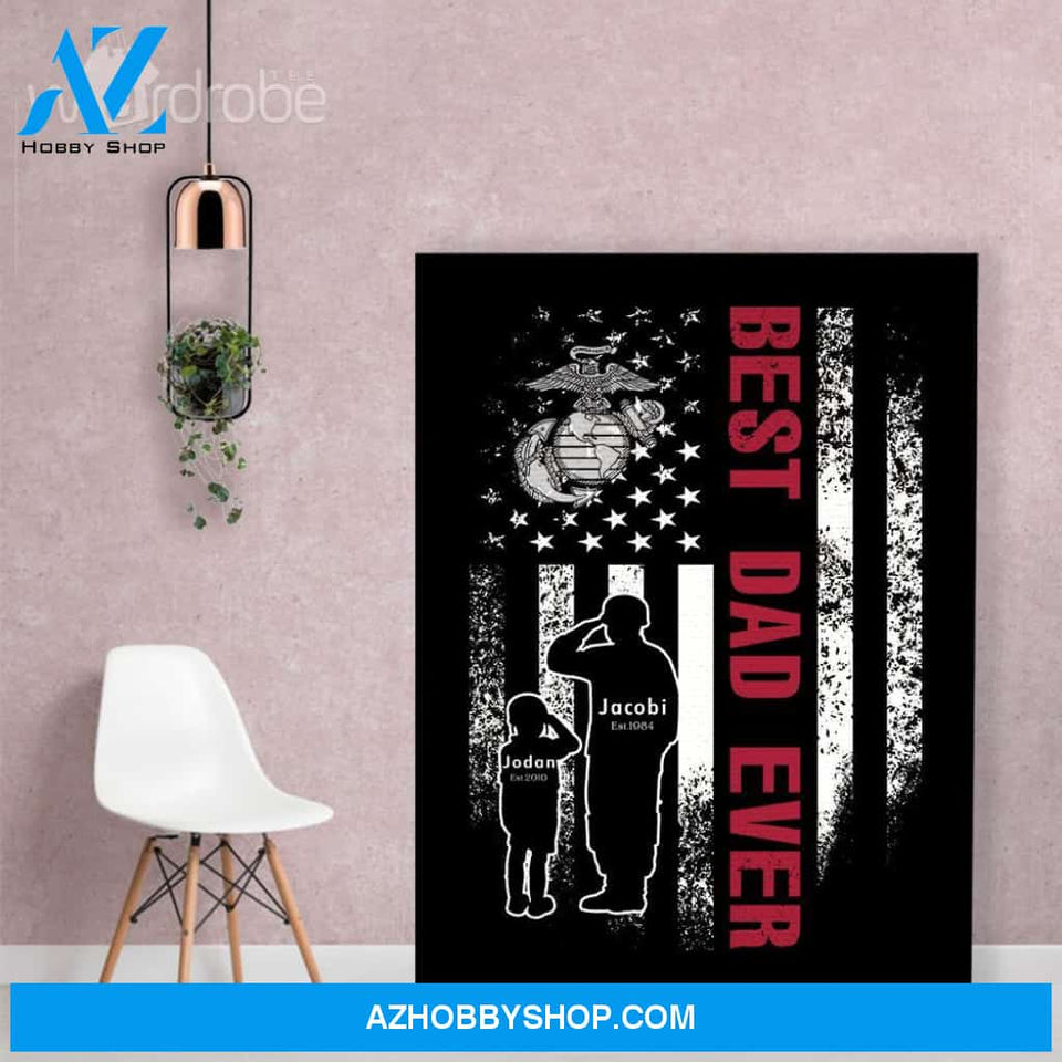 Personalized Father's Day Gift Custom Canvas Dad And Son United States Marine Veteran 1