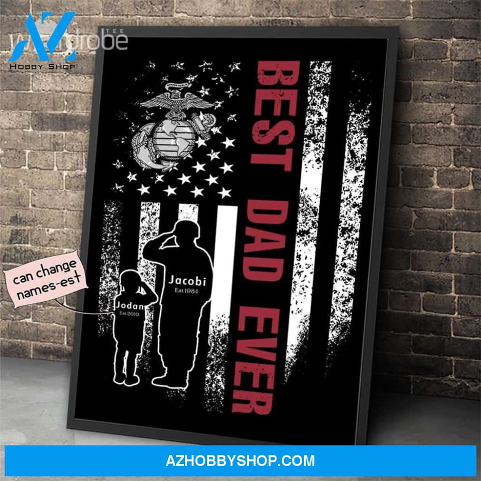 Personalized Father's Day Gift Custom Canvas Dad And Son United States Marine Veteran 1