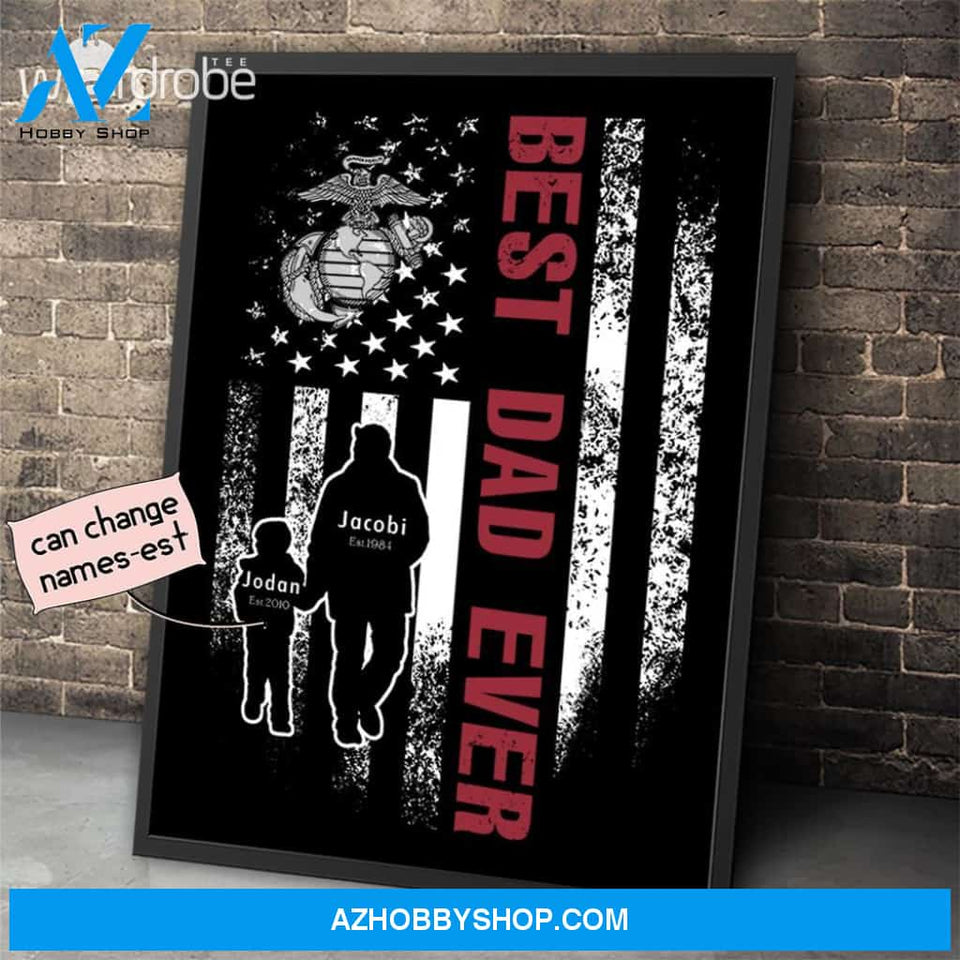 Personalized Father's Day Gift Custom Canvas Dad And Son United States Marine Veteran