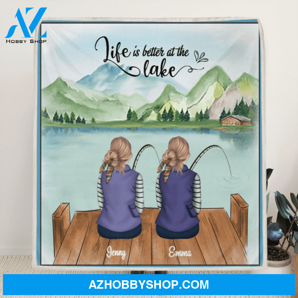 Personalized Fishing Fleece Blanket - Couple - Gift For Couple, Best Gift for Same Sex Couple - Life is better at the lake - C7TBRQ