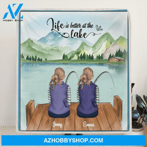 Personalized Fishing Fleece Blanket - Couple - Gift For Couple, Best Gift for Same Sex Couple - Life is better at the lake - C7TBRQ