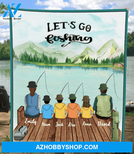 Personalized fishing fleece blanket gift idea for the whole family blanket - Parents & 4 Kids