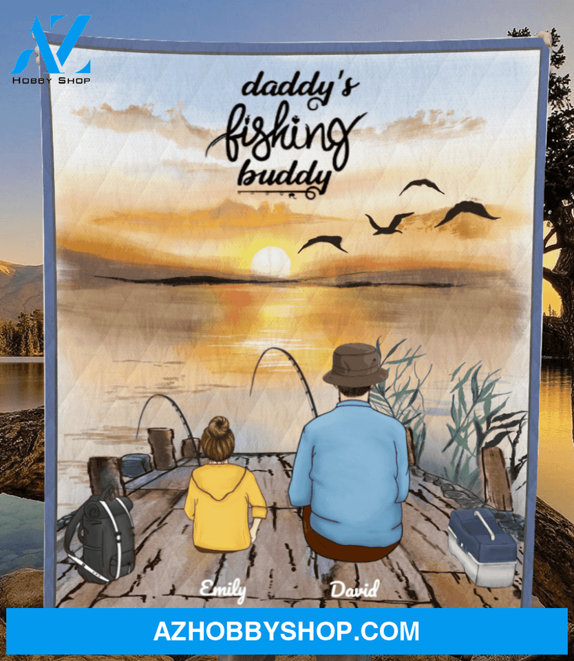 Personalized Fishing Blanket, Gift For Dad/Single Dad - Dad & kid fishing quilt blanket - Daddy's fishing buddy