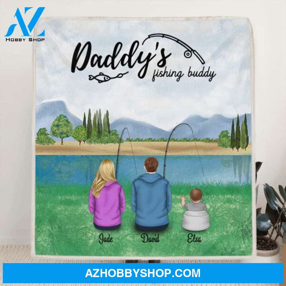 Personalized Fishing Blanket gift from daughter/son to dad - Dad & upto 4 kids - Daddy's Fishing Buddy