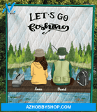 Personalized Fishing Blanket Gift idea for the whole family, couple, fishing lovers - Couple No Kid, No Dog Fishing Quilt Blanket V4 - Let’s go fishing