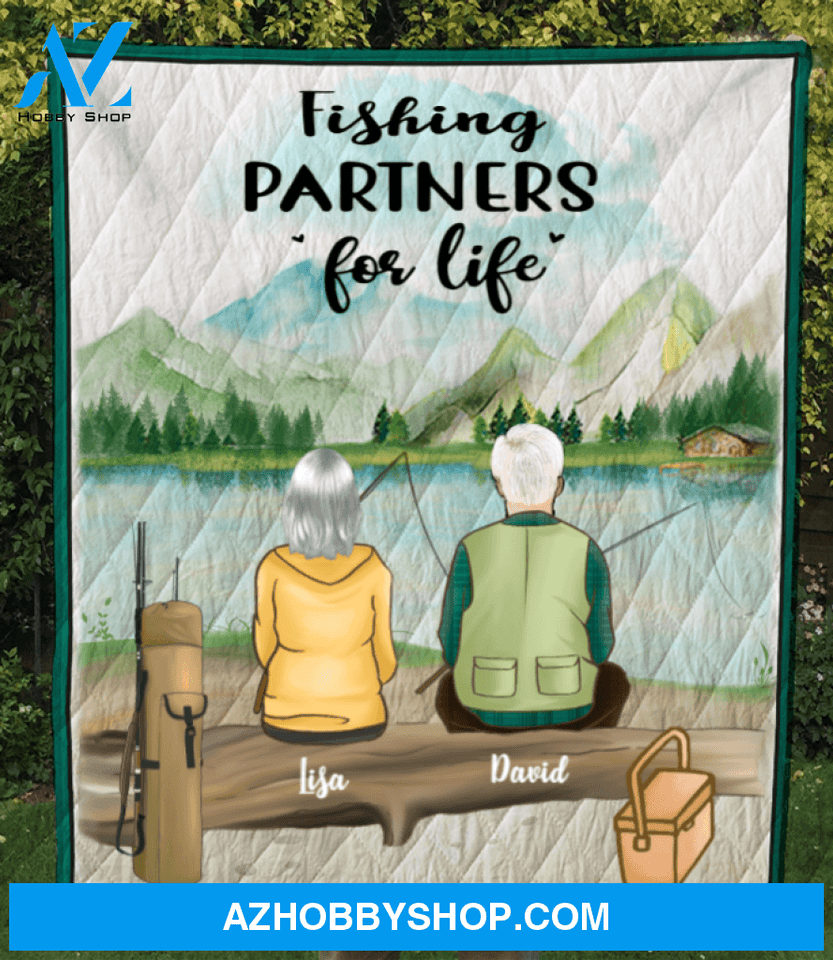 Personalized Fishing Blanket Gift idea for the whole family, couple, fishing lovers - Couple Fishing Quilt Blanket - No Kid, No Pet - Let’s go fishing
