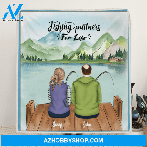 Personalized Fishing Couple Fleece Blanket - Couple Man & Woman - Best Gift For Couple - Fishing Partners For Life - C7TBRQ