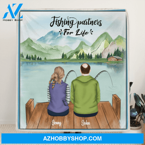 Personalized Fishing Couple Fleece Blanket - Couple Man & Woman - Best Gift For Couple - Fishing Partners For Life - C7TBRQ