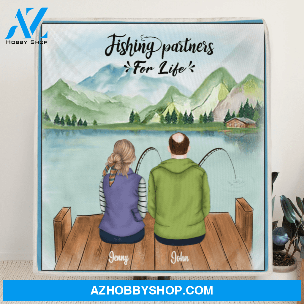 Personalized Fishing Couple Fleece Blanket - Couple Man & Woman - Best Gift For Couple - Fishing Partners For Life - C7TBRQ