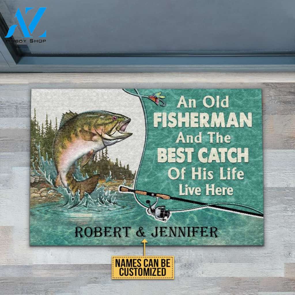 Personalized Fishing Old Couple Best Catch Live Here Customized Doormat