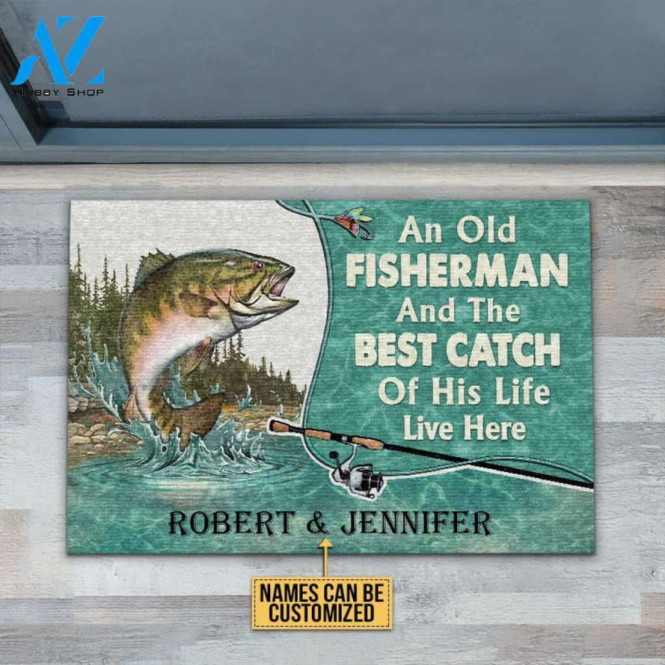 Personalized Fishing Old Couple Best Catch Live Here Customized Doormat | WELCOME MAT | HOUSE WARMING GIFT