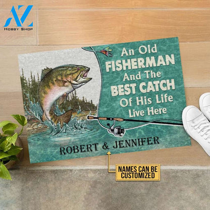 Personalized Fishing Old Couple Best Catch Live Here Customized Doormat | WELCOME MAT | HOUSE WARMING GIFT