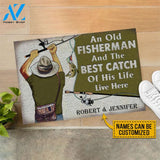 Personalized Fishing Old Couple Live Here Customized Doormat