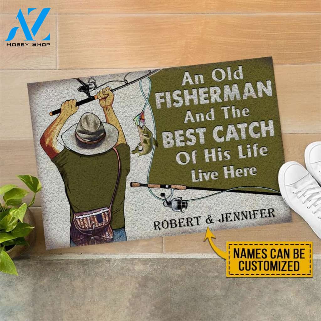 Personalized Fishing Old Couple Live Here Customized Doormat | WELCOME MAT | HOUSE WARMING GIFT