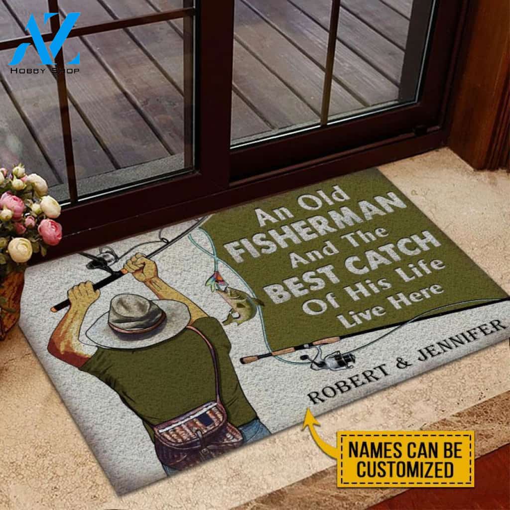 Personalized Fishing Old Couple Live Here Customized Doormat | WELCOME MAT | HOUSE WARMING GIFT