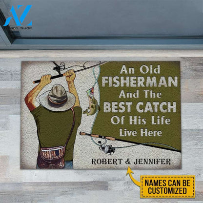 Personalized Fishing Old Couple Live Here Customized Doormat | WELCOME MAT | HOUSE WARMING GIFT