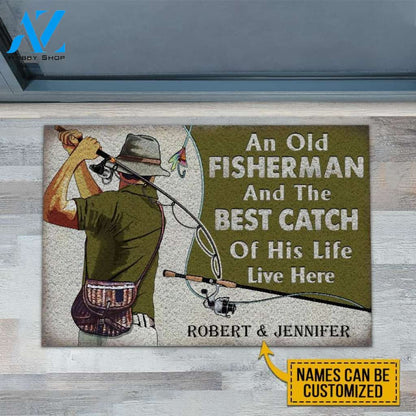 Personalized Fishing Old Couple The Best Catch Live Here Customized Doormat | WELCOME MAT | HOUSE WARMING GIFT