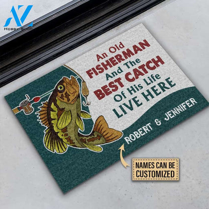Personalized Fishing Old Fisherman Turquoise Custom Doormat