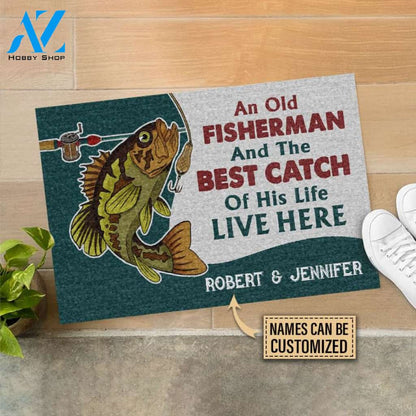 Personalized Fishing Old Fisherman Turquoise Custom Doormat