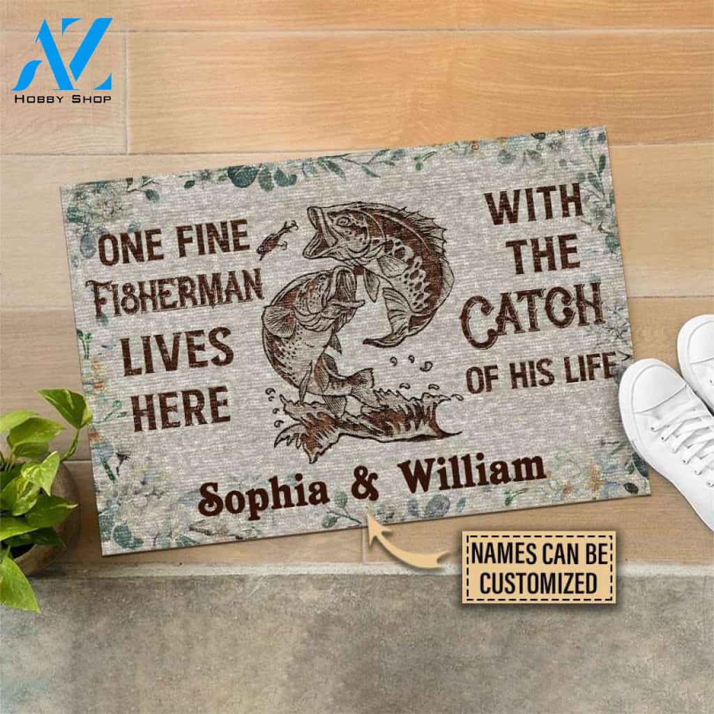 Personalized Fishing The Catch Of His Life Custom Doormat | WELCOME MAT | HOUSE WARMING GIFT