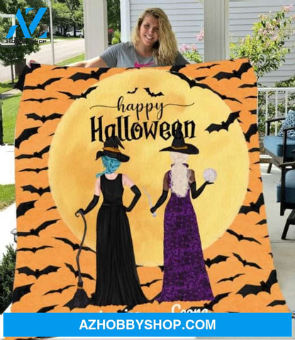 Personalized Fleece Blanket, Halloween 2 Witches Blanket Halloween Gift Custom Girl Witches Pg12874