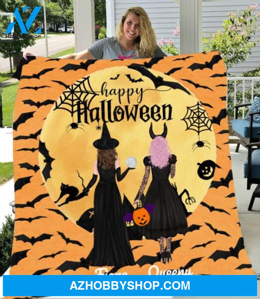 Personalized Fleece Blanket, Halloween 2 Witches Blanket Halloween Gift Custom Girl Witches Pg1281