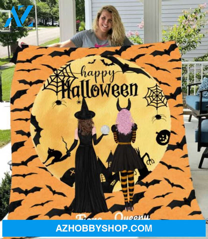 Personalized Fleece Blanket, Halloween 2 Witches Blanket Halloween Gift Custom Girl Witches Pg1280