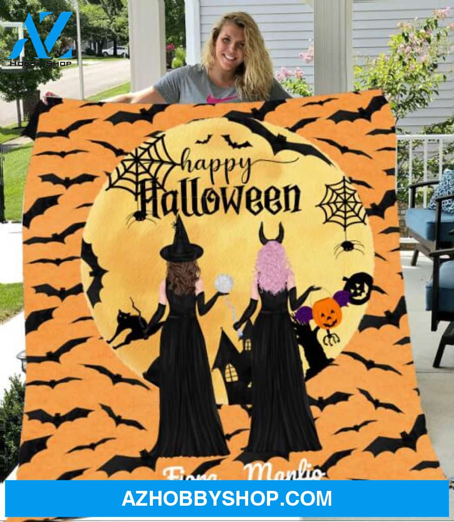 Personalized Fleece Blanket, Halloween 2 Witches Blanket Halloween Gift Custom Girl Witches Pg12872