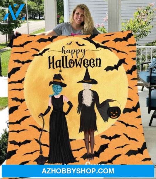 Personalized Fleece Blanket, Halloween 2 Witches Blanket Halloween Gift Custom Girl Witches Pg1285
