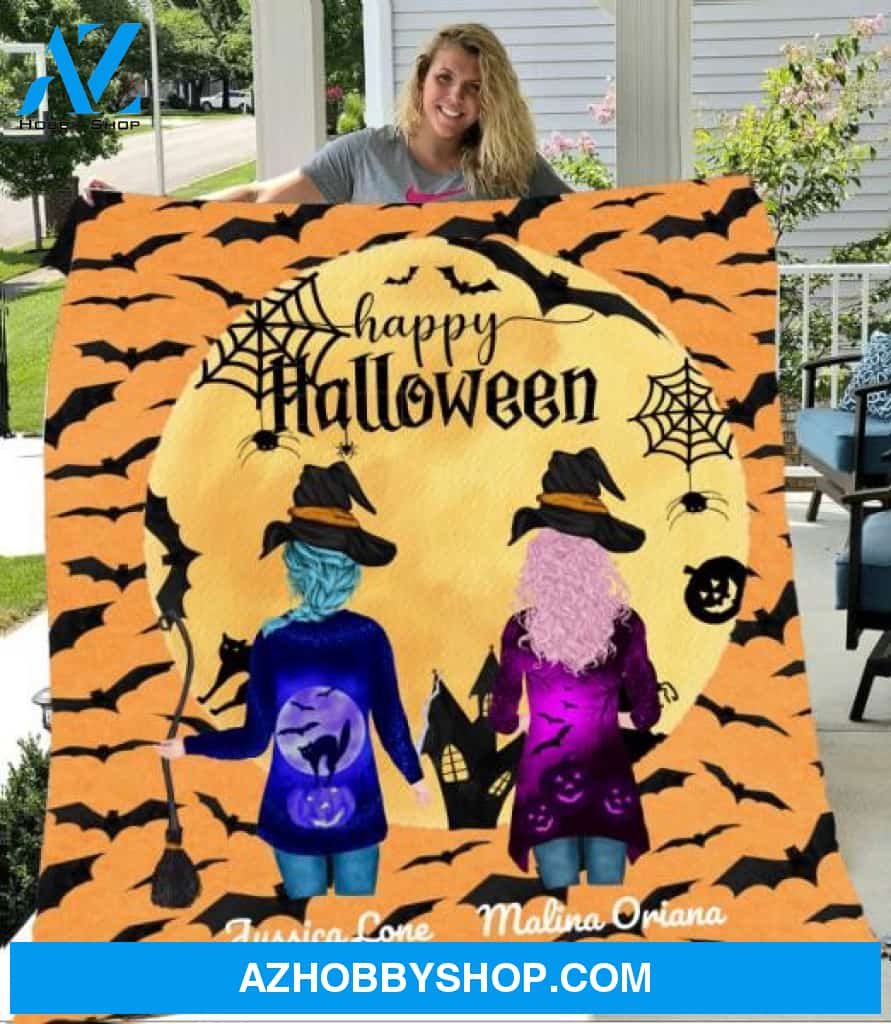 Personalized Fleece Blanket, Halloween 2 Witches Blanket Halloween Gift Custom Girl Witches Pg12882