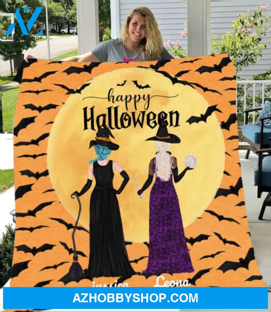 Personalized Fleece Blanket, Halloween 2 Witches Blanket Halloween Gift Custom Girl Witches Pg12877