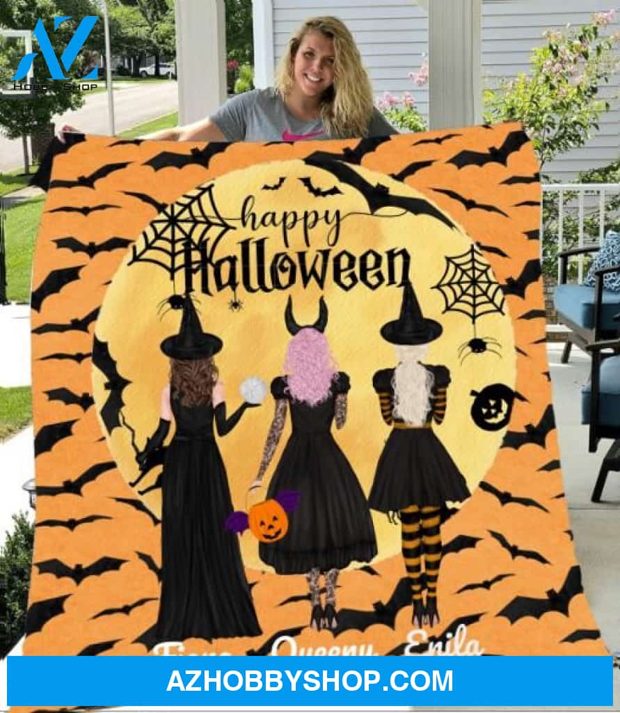 Personalized Fleece Blanket, Halloween 3 Witches Blanket Halloween Gift Custom Girl Witches Pg1282