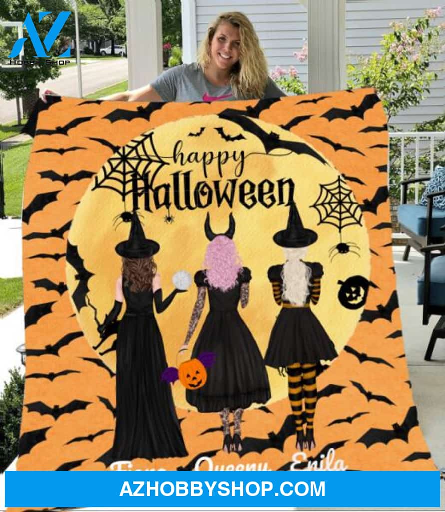 Personalized Fleece Blanket, Halloween 3 Witches Blanket Halloween Gift Custom Girl Witches Pg1282