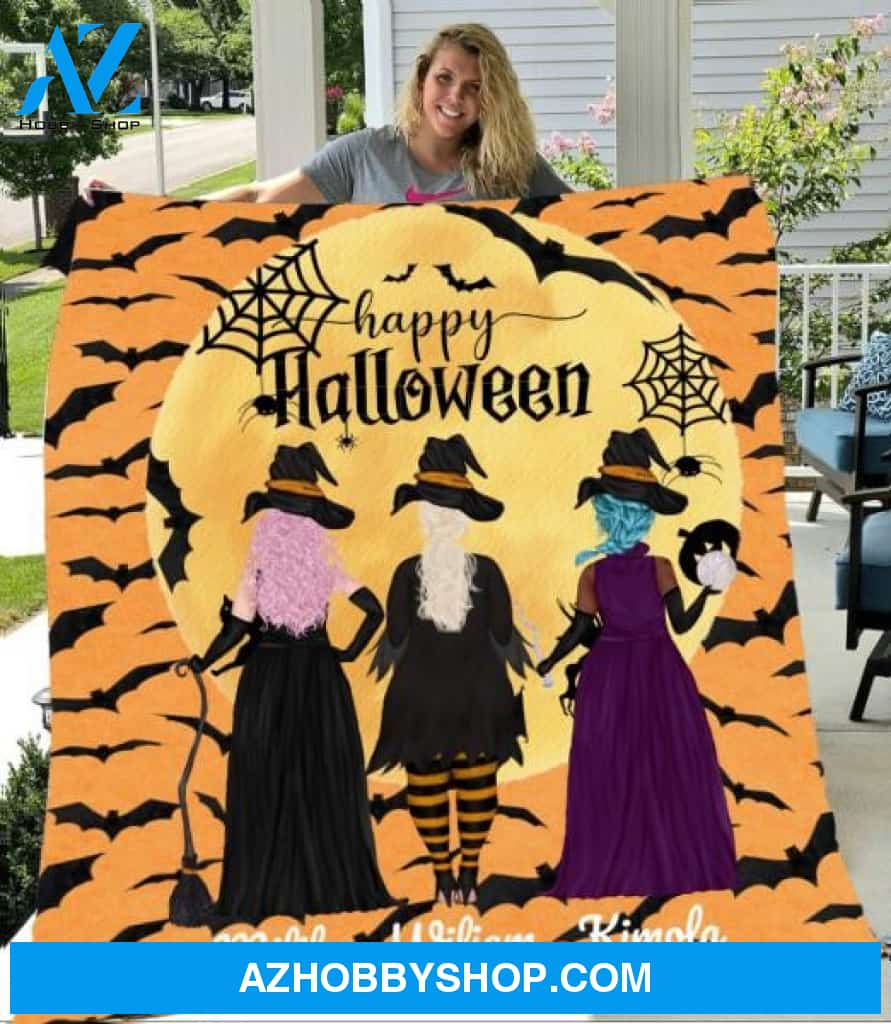 Personalized Fleece Blanket, Halloween 3 Witches Blanket Halloween Gift Custom Girl Witches Pg12878
