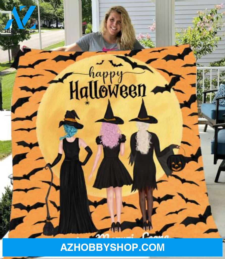 Personalized Fleece Blanket, Halloween 3 Witches Blanket Halloween Gift Custom Girl Witches Pg1286