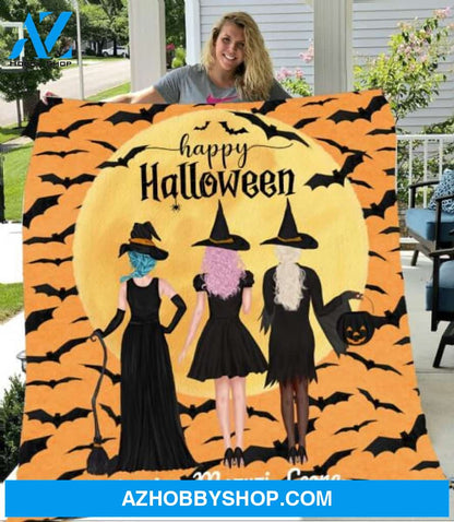 Personalized Fleece Blanket, Halloween 3 Witches Blanket Halloween Gift Custom Girl Witches Pg1286