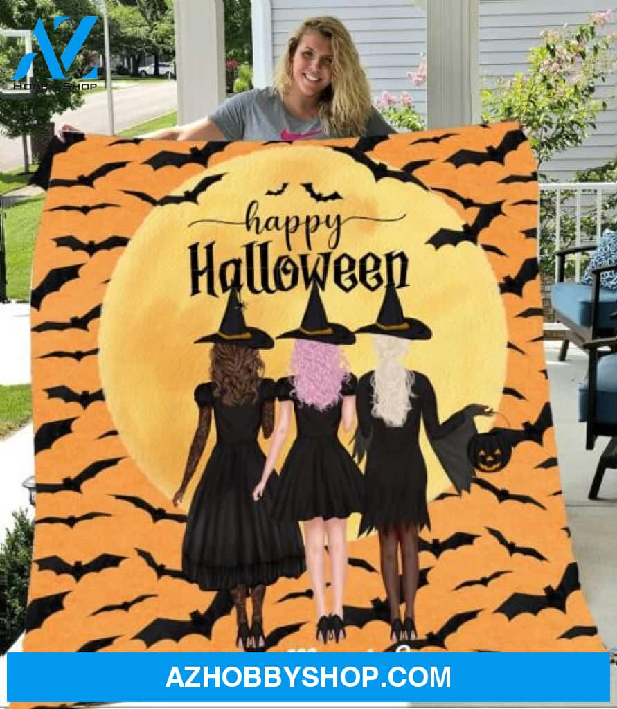 Personalized Fleece Blanket, Halloween 3 Witches Blanket Halloween Gift Custom Girl Witches Pg12876
