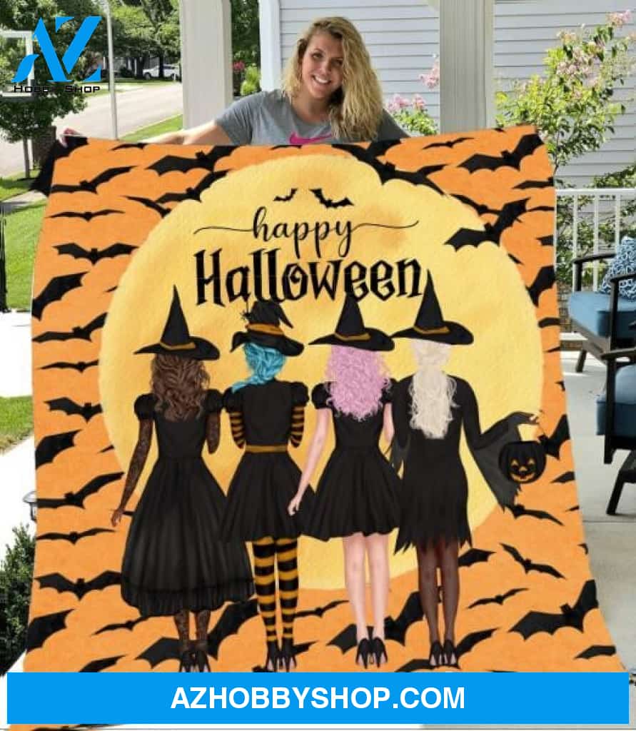 Personalized Fleece Blanket, Halloween 4 Witches Blanket Halloween Gift Custom Girl Witches Pg12875