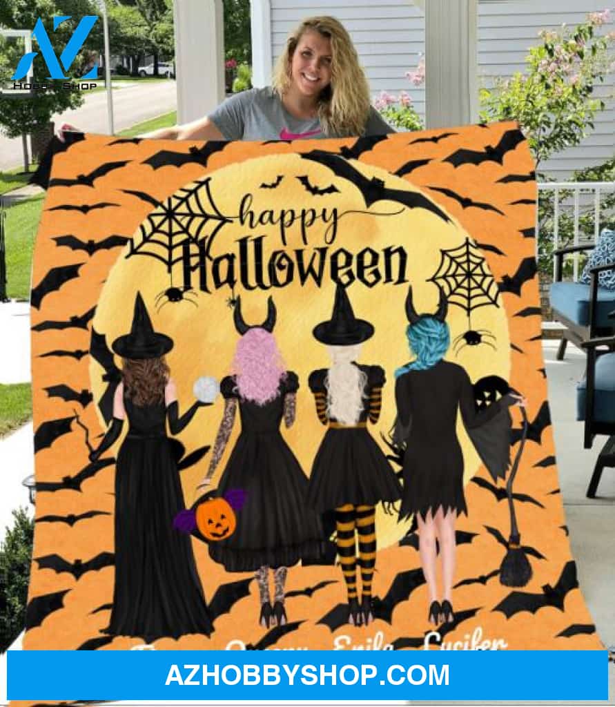 Personalized Fleece Blanket, Halloween 4 Witches Blanket Halloween Gift Custom Girl Witches Pg1283