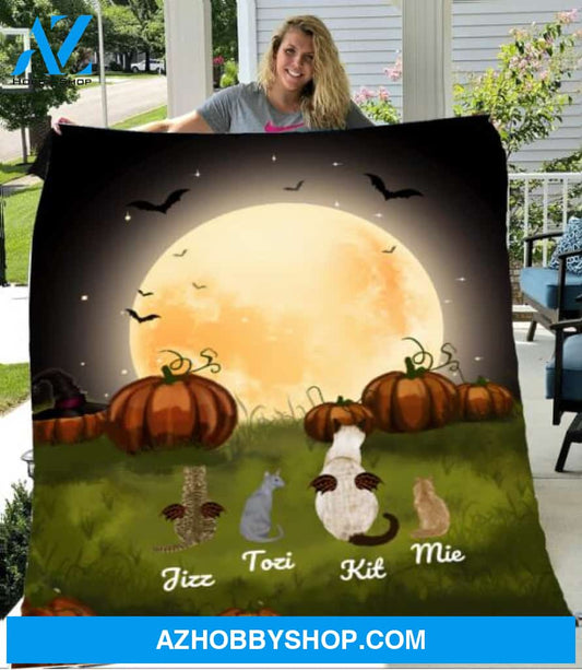 Personalized Fleece Blanket, Halloween Blanket Halloween Gift Custom Cat Pg1266