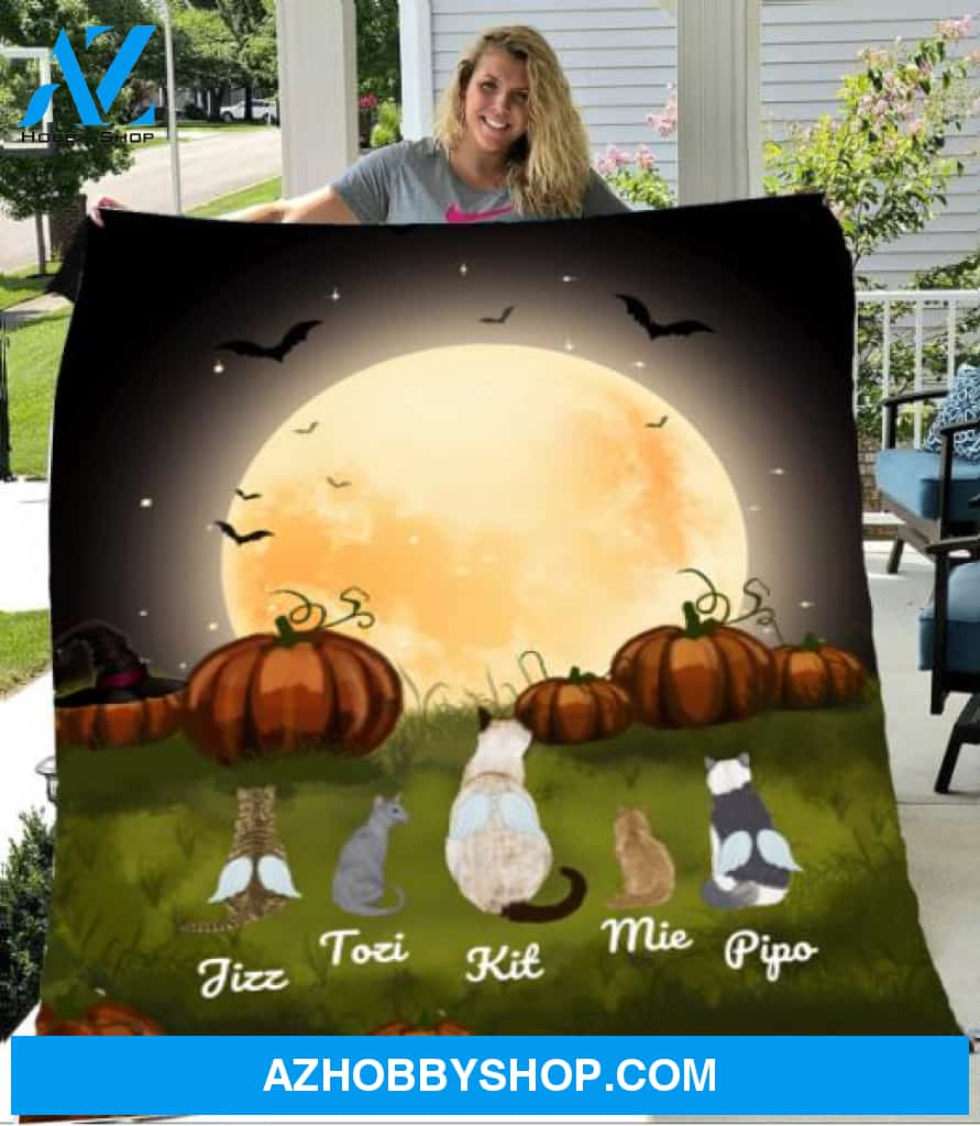 Personalized Fleece Blanket, Halloween Blanket Halloween Gift Custom Cat Pg1272