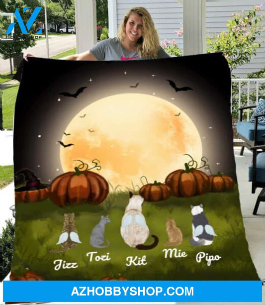 Personalized Fleece Blanket, Halloween Blanket Halloween Gift Custom Cat Pg1272