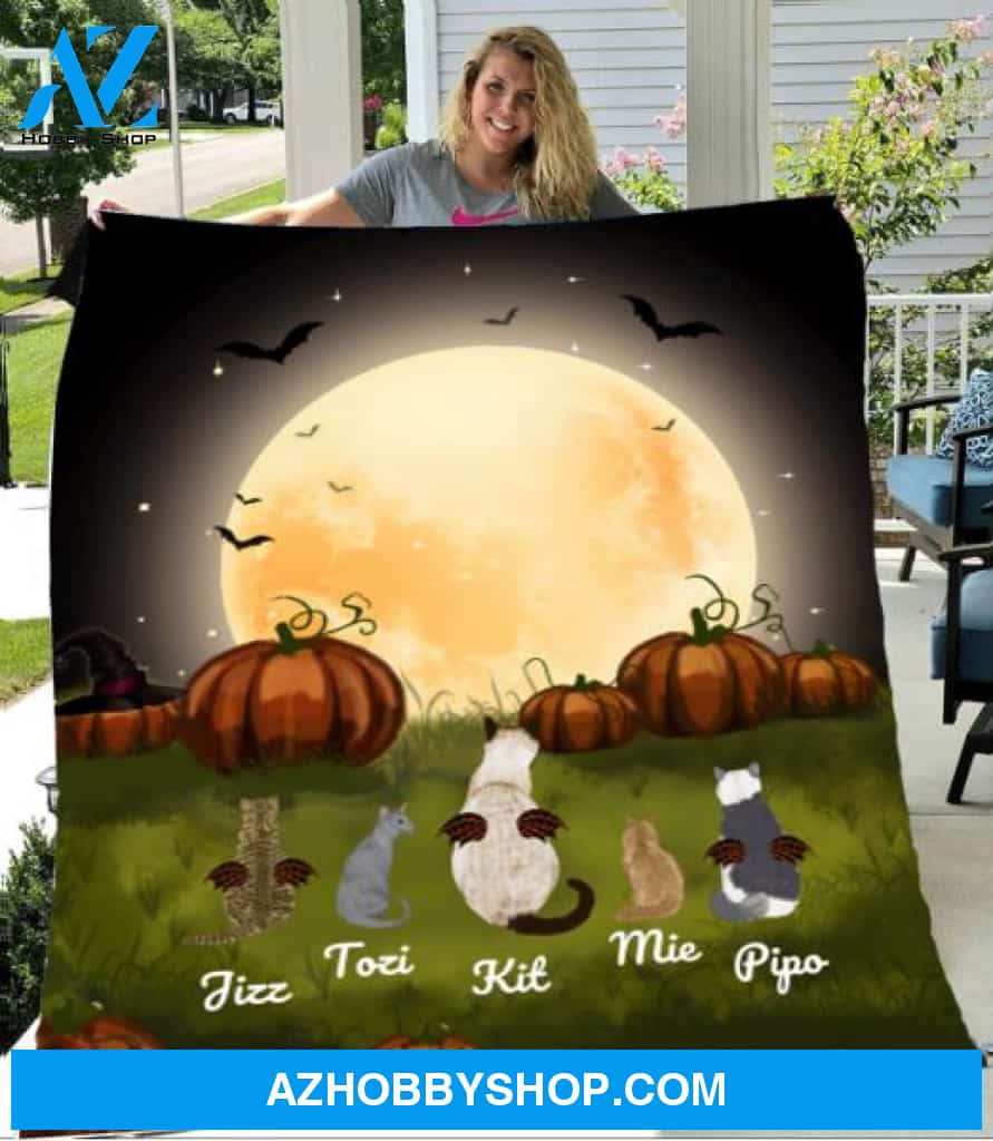 Personalized Fleece Blanket, Halloween Blanket Halloween Gift Custom Cat Pg1267