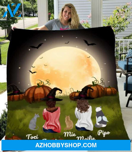 Personalized Fleece Blanket, Halloween Blanket Halloween Gift Custom Cat And Couple Pg1275