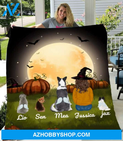 Personalized Fleece Blanket, Halloween Blanket Halloween Gift Custom Dog And Girl Pg1271