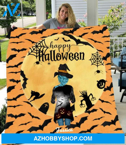 Personalized Fleece Blanket, Halloween Witches Blanket Halloween Gift Custom Girl Witches Pg12883