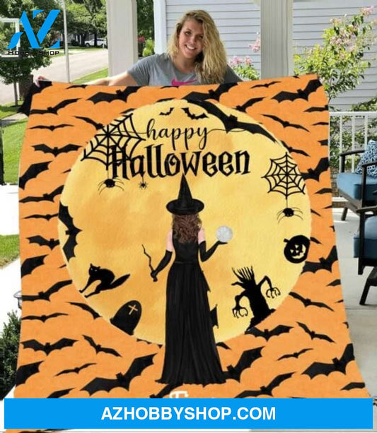 Personalized Fleece Blanket, Halloween Witches Blanket Halloween Gift Custom Girl Witches Pg1278