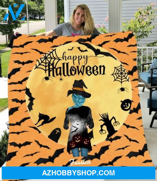 Personalized Fleece Blanket, Halloween Witches Blanket Halloween Gift Custom Girl Witches Pg12883