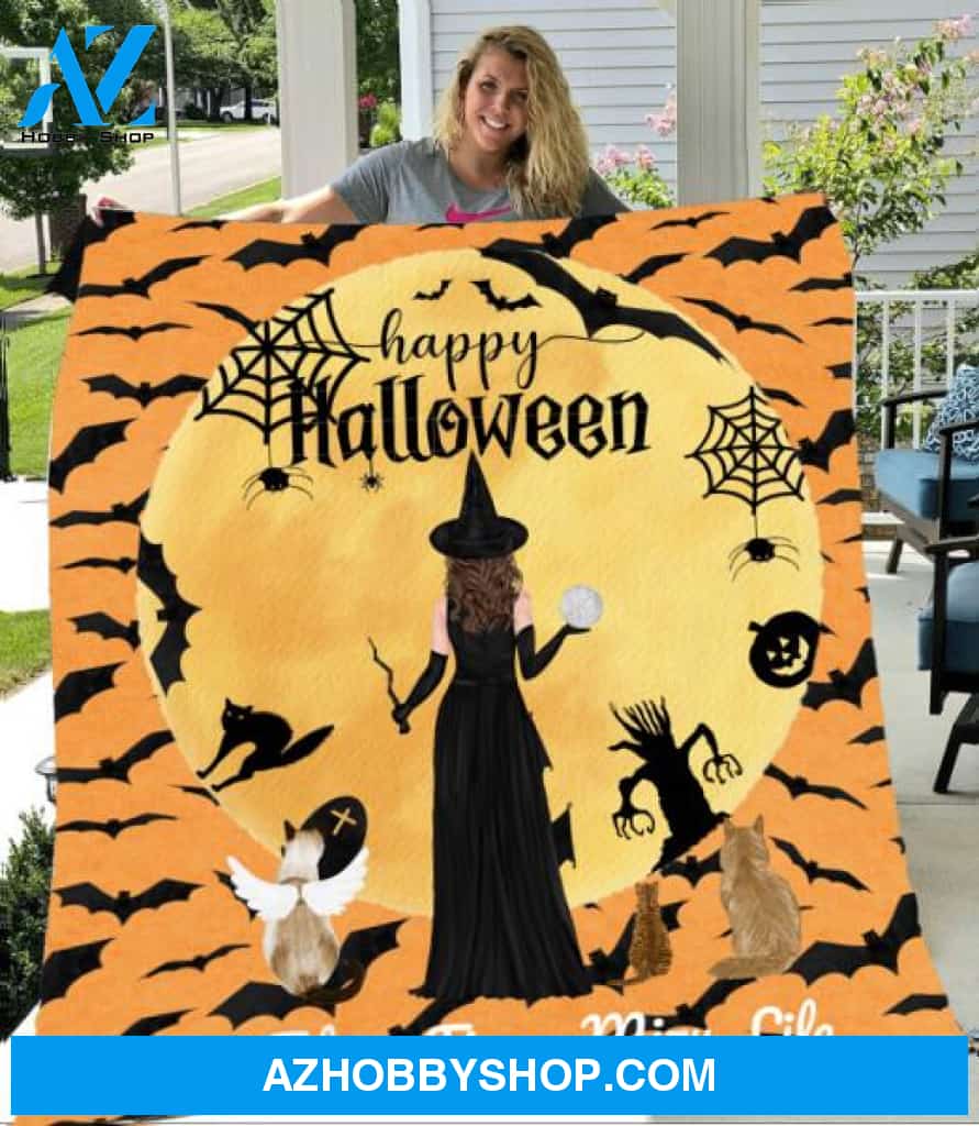 Personalized Fleece Blanket, Halloween Witches Blanket Halloween Gift Custom Girl Witches Pg1279